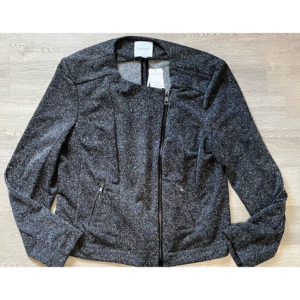 Catherine Malandrino Runway Style Moto Jacket Blazer Size XL Grey ZIp